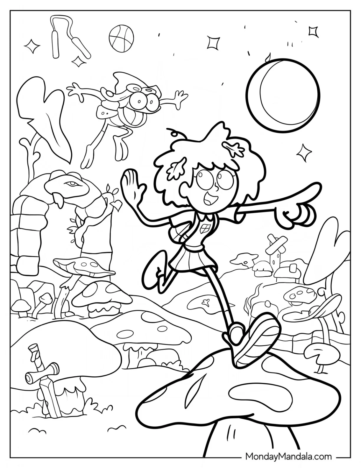 Amphibia Coloring Page Of Anne Boonchuy Running With Hop Pop coloring page