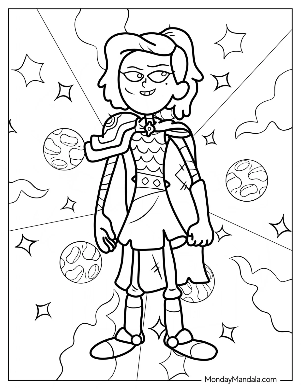 Amphibia Coloring Page Sasha Waybright In Ponytail And Armor coloring page