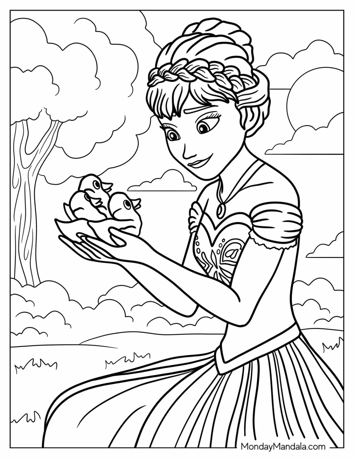 Anna Holding Ducklings Coloring Sheet coloring page