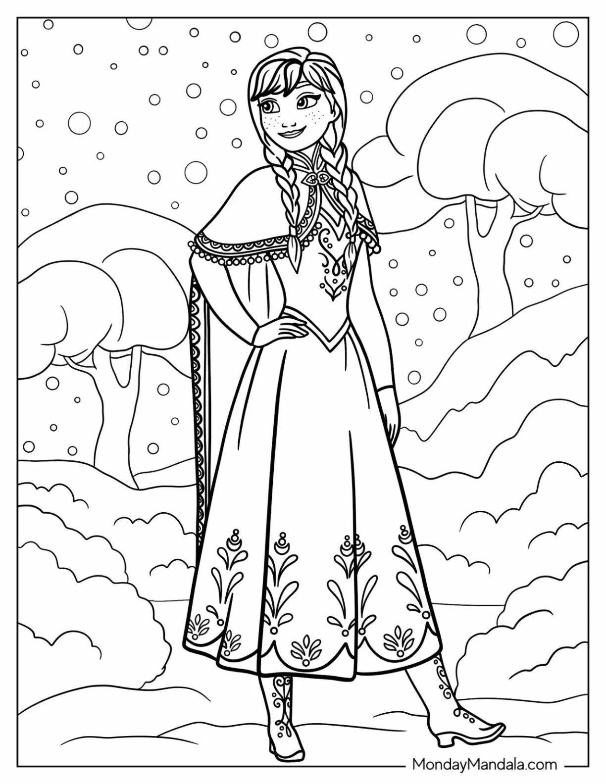 Detailed Anna In Winter Coloring Page coloring page — printable line art