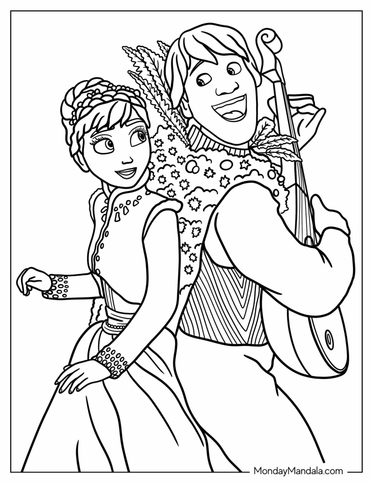 Kristoff Singing To Anna coloring page — printable line art