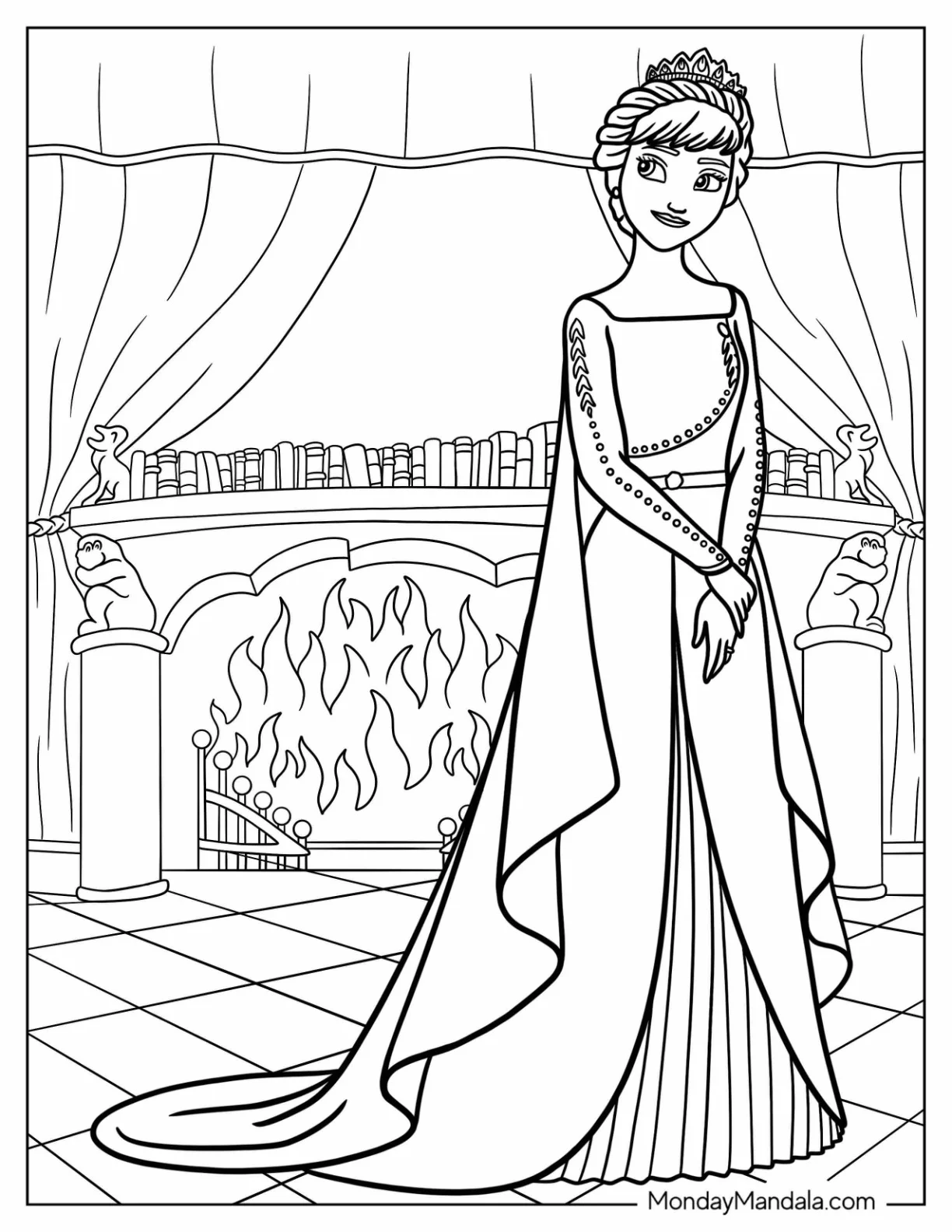 Queen Anna In Front Of Fireplace coloring page