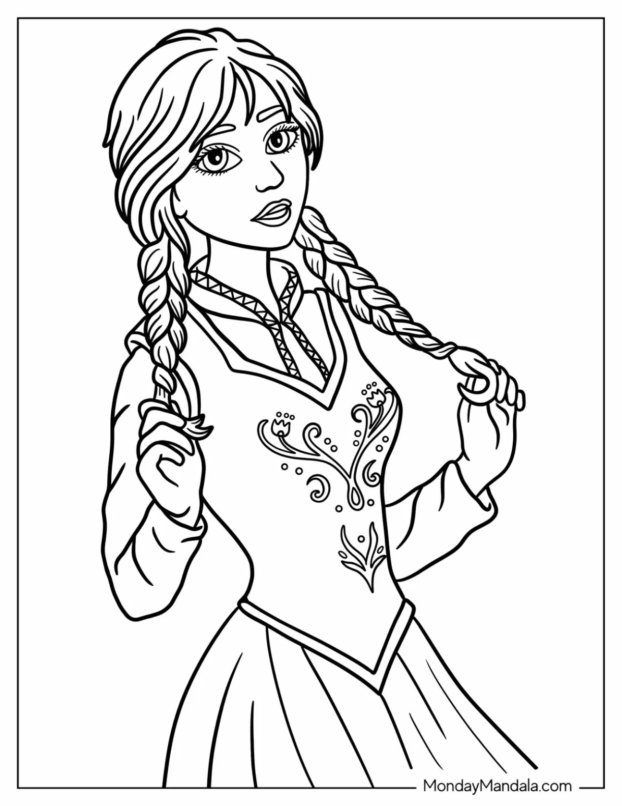 Simple Anna Holding Braids Coloring Sheet coloring page