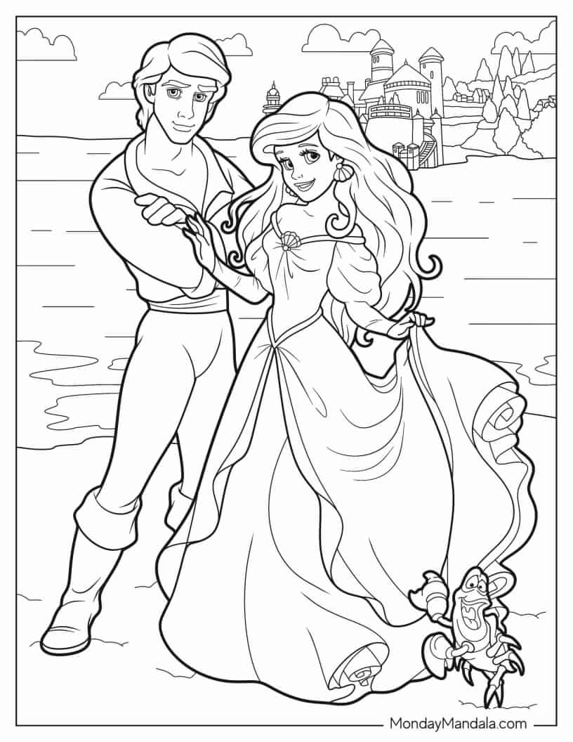 Ariel And Prince Eric On Land Coloring Sheet coloring page