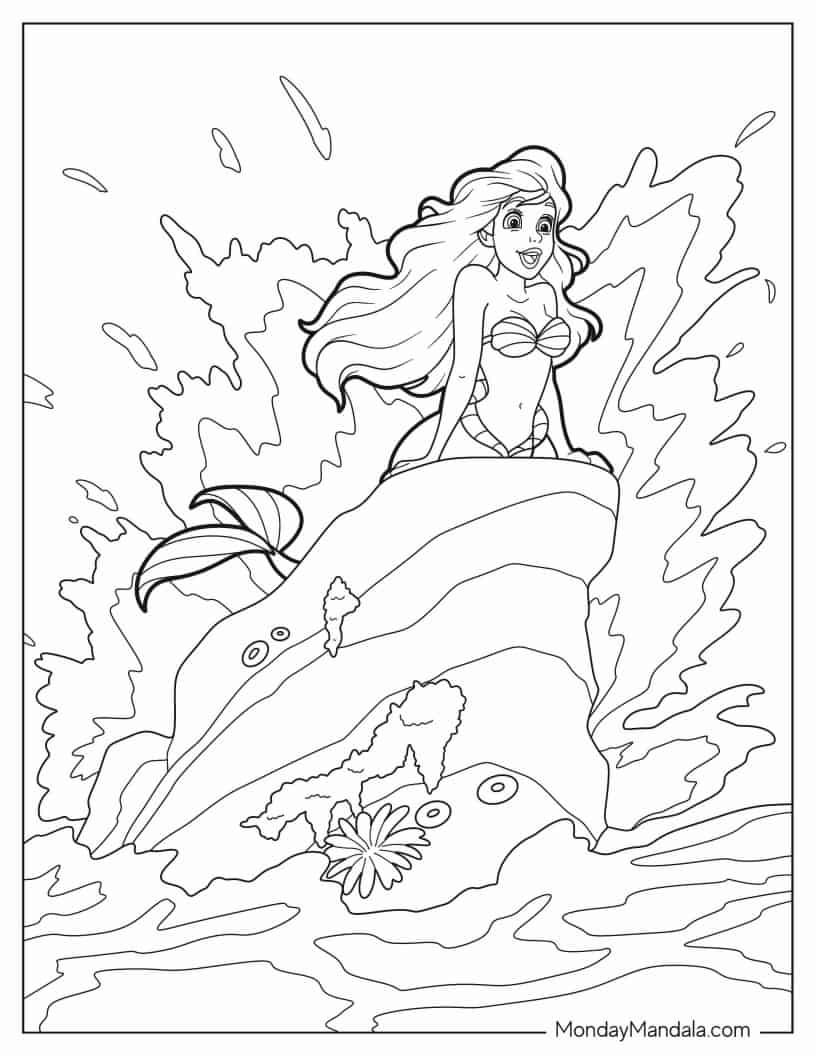 Ariel Singing On Top Of Rock Coloring Sheet coloring page