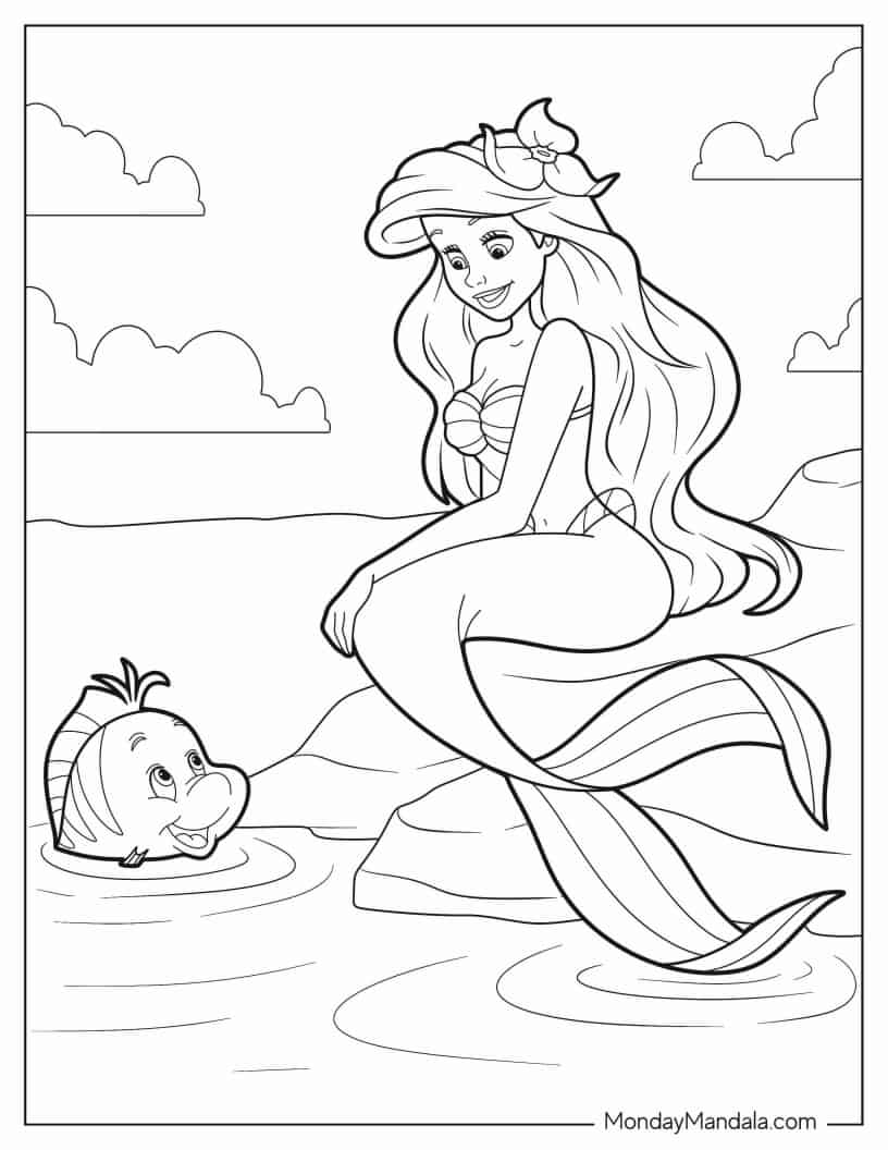 Coloring Page Of Ariel Talking To Flouders coloring page