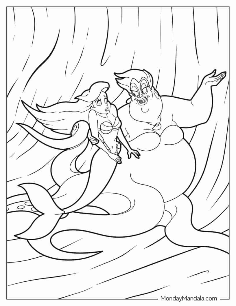 Coloring Sheet Of Ariel And Ursula coloring page
