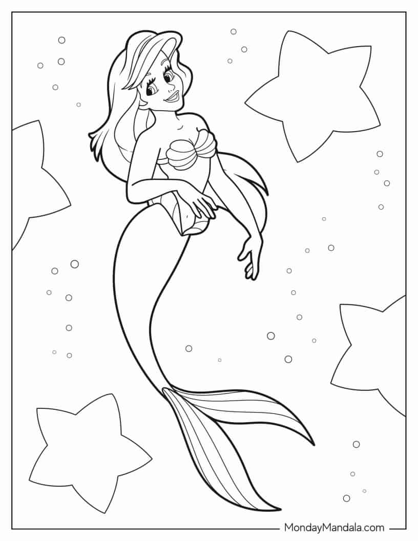 Easy Coloring Page Of Ariel For Kids coloring page