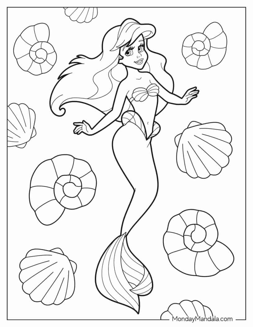Easy Outline Of Mermaid Ariel coloring page