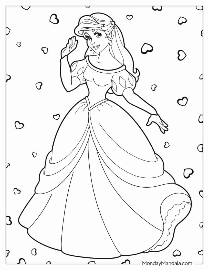 Human Ariel In Gown coloring page — printable line art