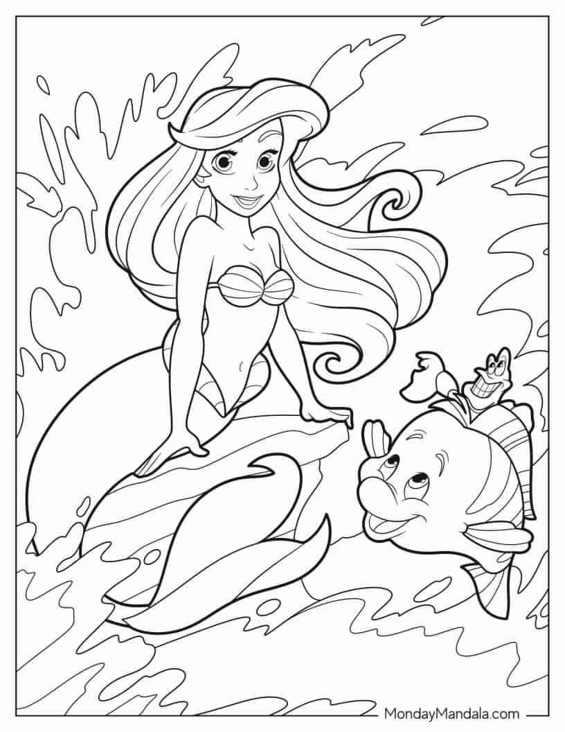Iconic Little Mermaid Ariel Pose Coloring Page coloring page — printable line art