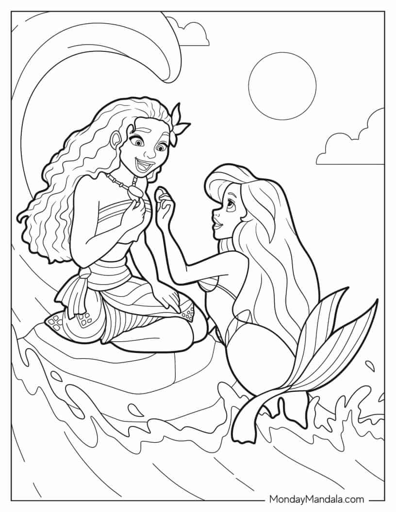 Moana And Ariel At Sea Coloring In coloring page