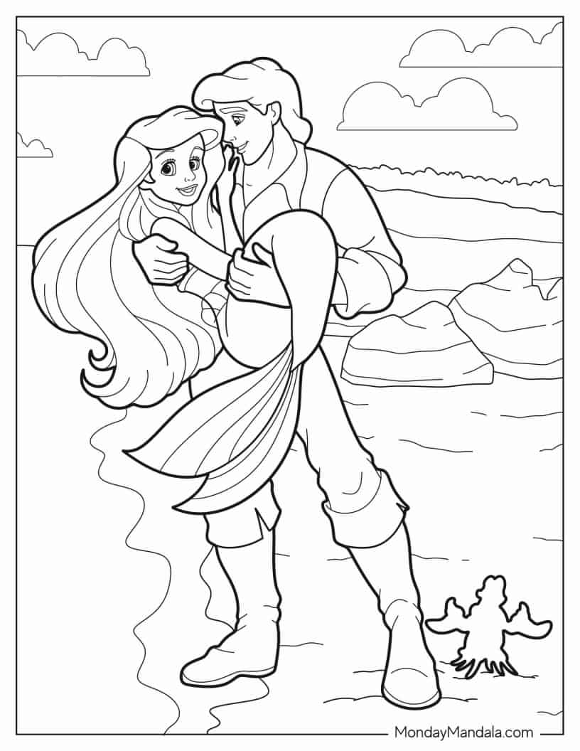 Prince Eric Carrying Mermaid Ariel Coloring Page coloring page