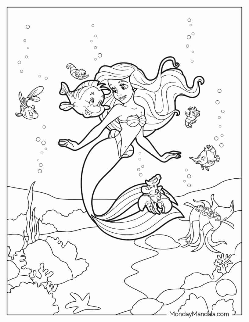The Little Mermaid Ariel, Sebastian, And Flounders coloring page