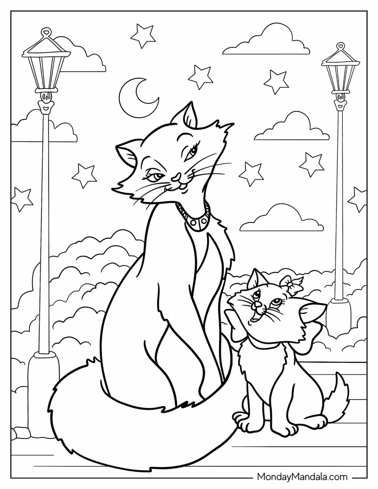 Aristocats Coloring Page Of Duchess And Marie In The Streets Of France coloring page