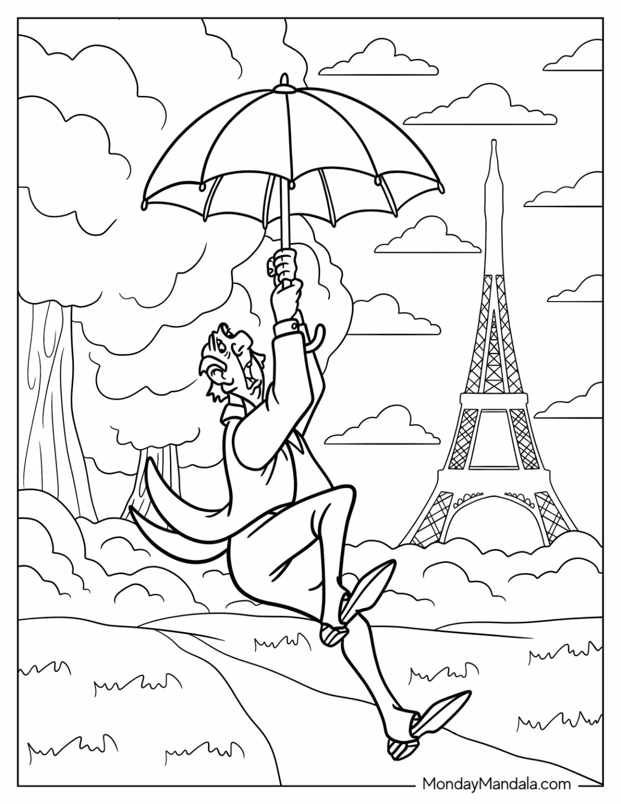 Aristocats Coloring Page Of Edgar Balthazar Holding Onto Umbrella coloring page