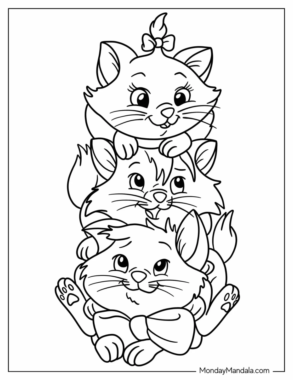 Aristocats Coloring Page Of Kawaii Berlioz, Marie, and Toulouse coloring page