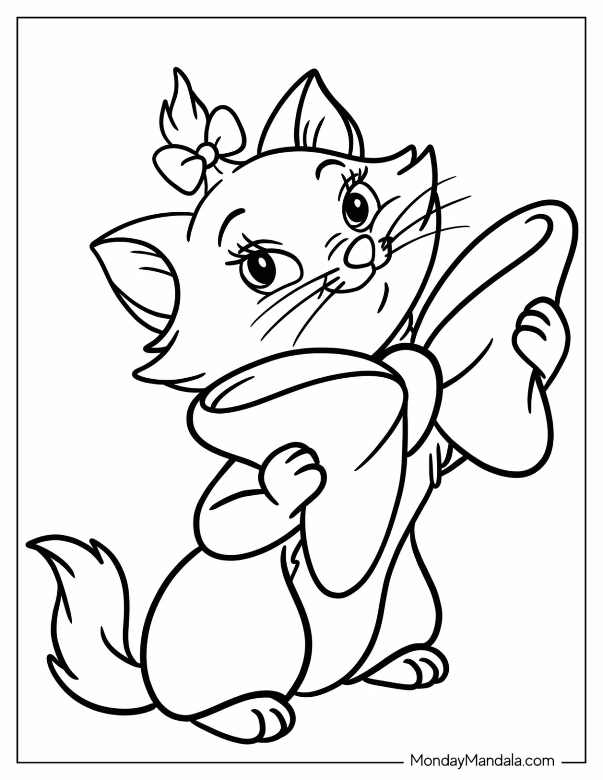 Aristocats Coloring Page Of Kawaii Marie Wearing Large Bow coloring page — printable line art