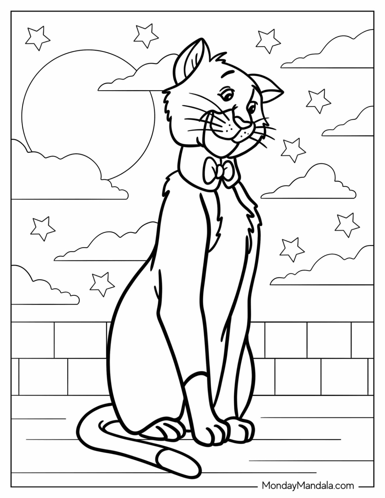 Aristocats Coloring Page Of Thomas O Malley Wearing Bowtie On Starry Night coloring page
