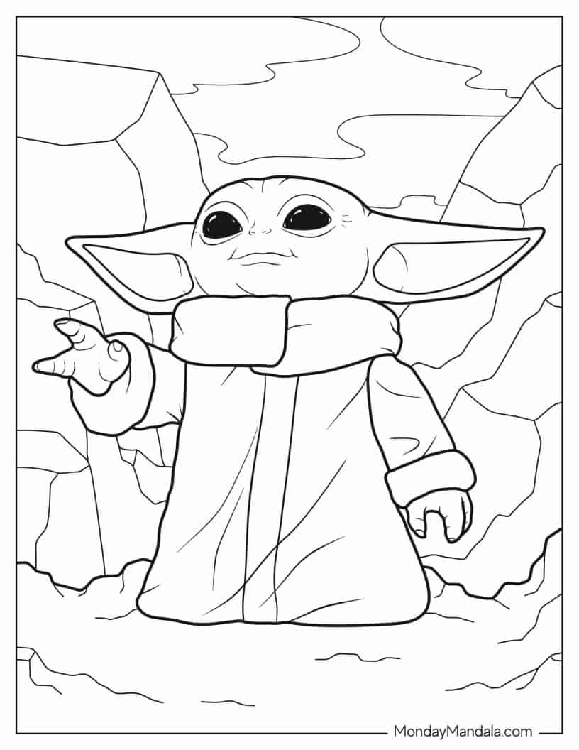 Baby Yoda Using The Force To Color coloring page