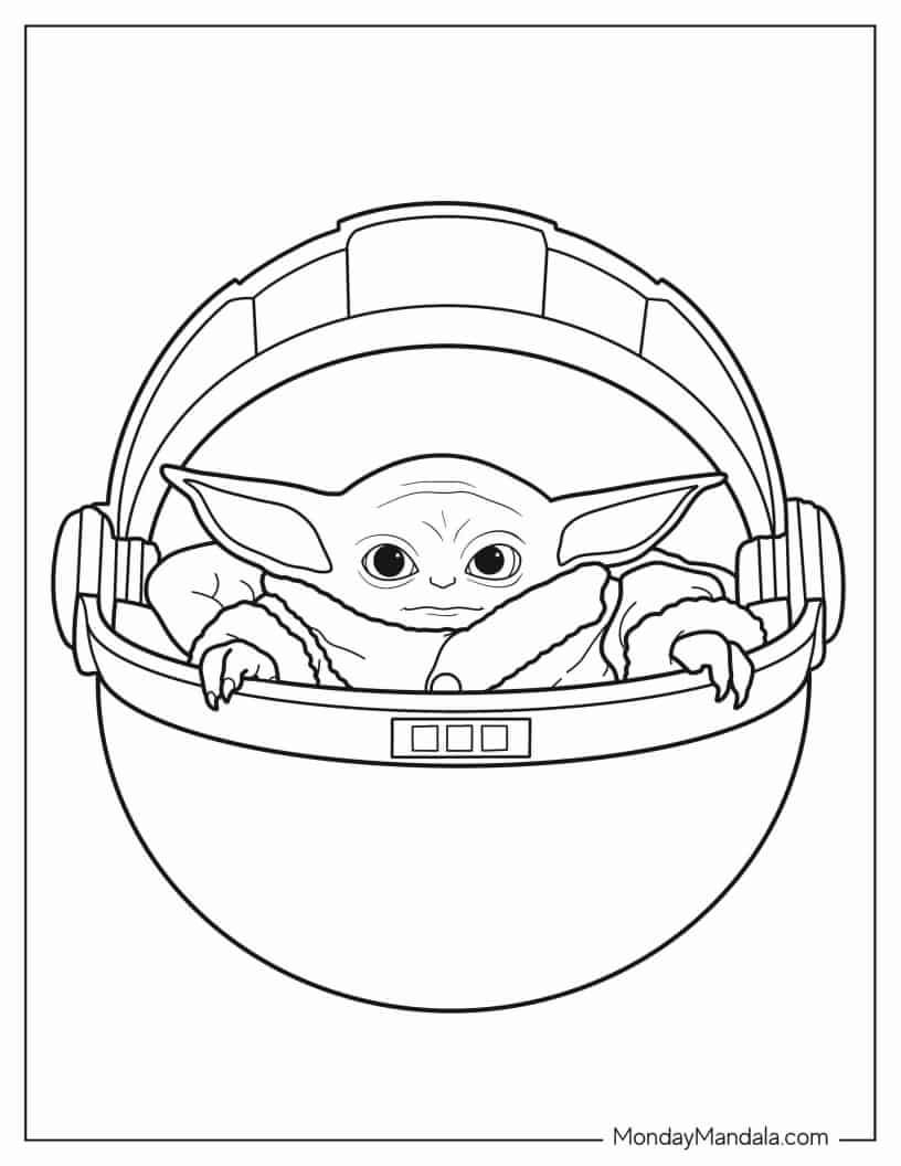 Coloring Sheet Of Baby Yoda In Hovering Pram coloring page