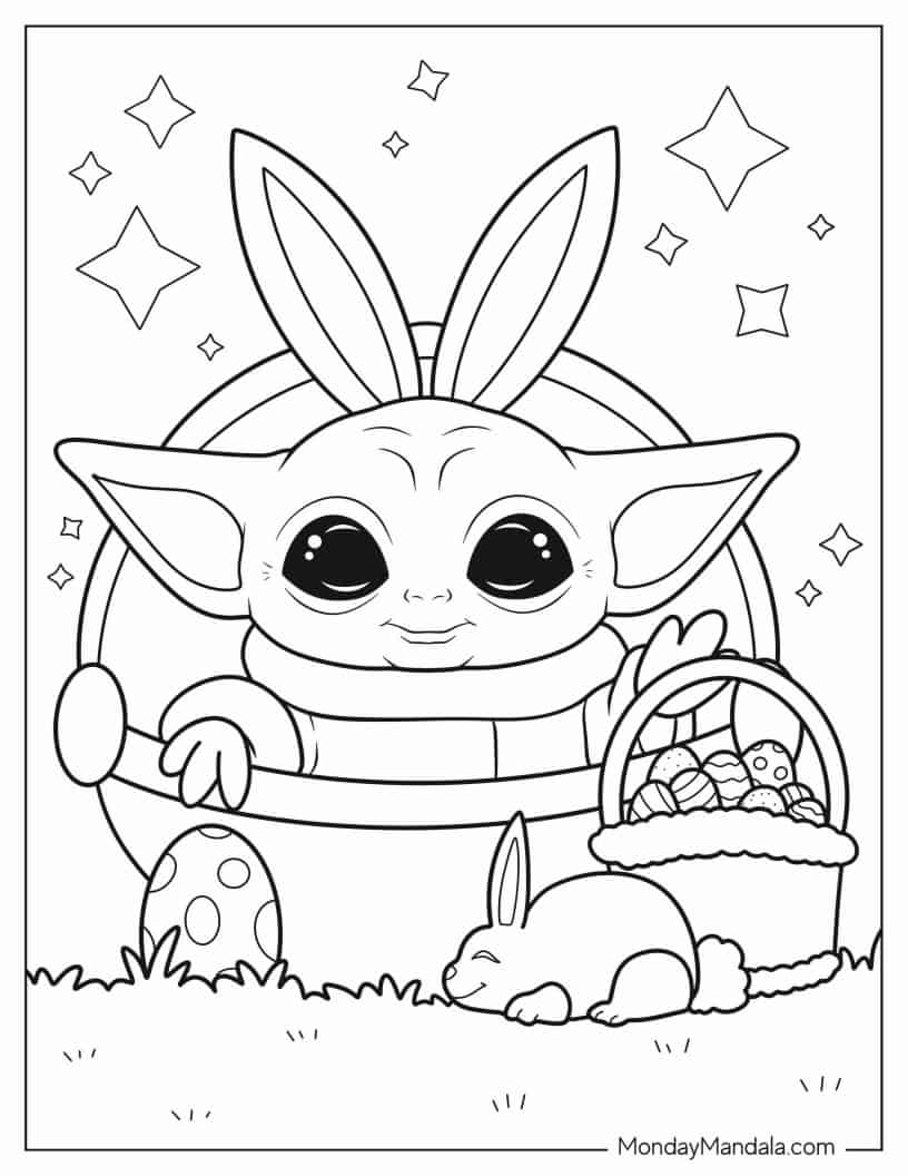 Easter Themed Baby Yoda To Color coloring page