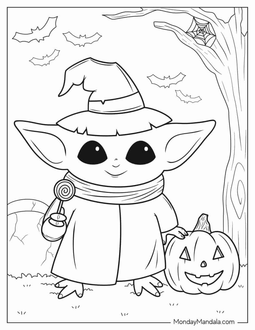Halloween Baby Yoda To Color coloring page