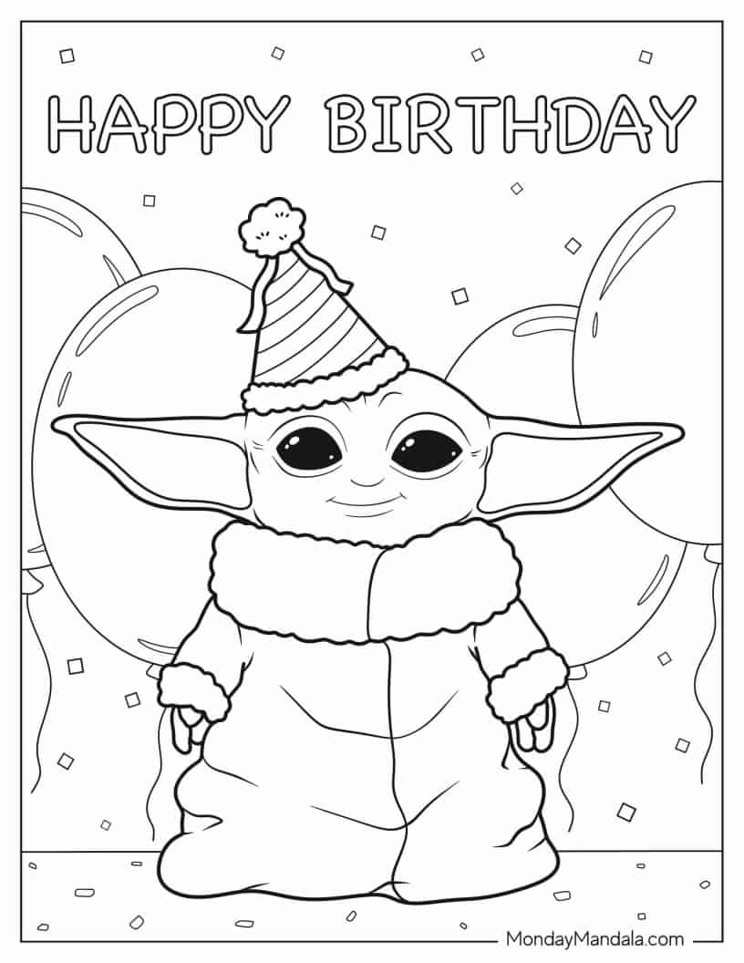 Happy Birthday Baby Yoda Coloring Page coloring page