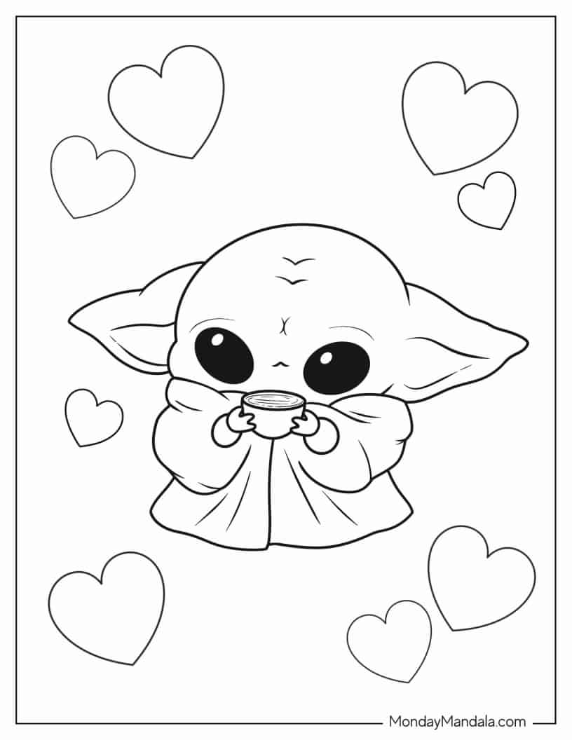 Kawaii Baby Yoda To Color coloring page