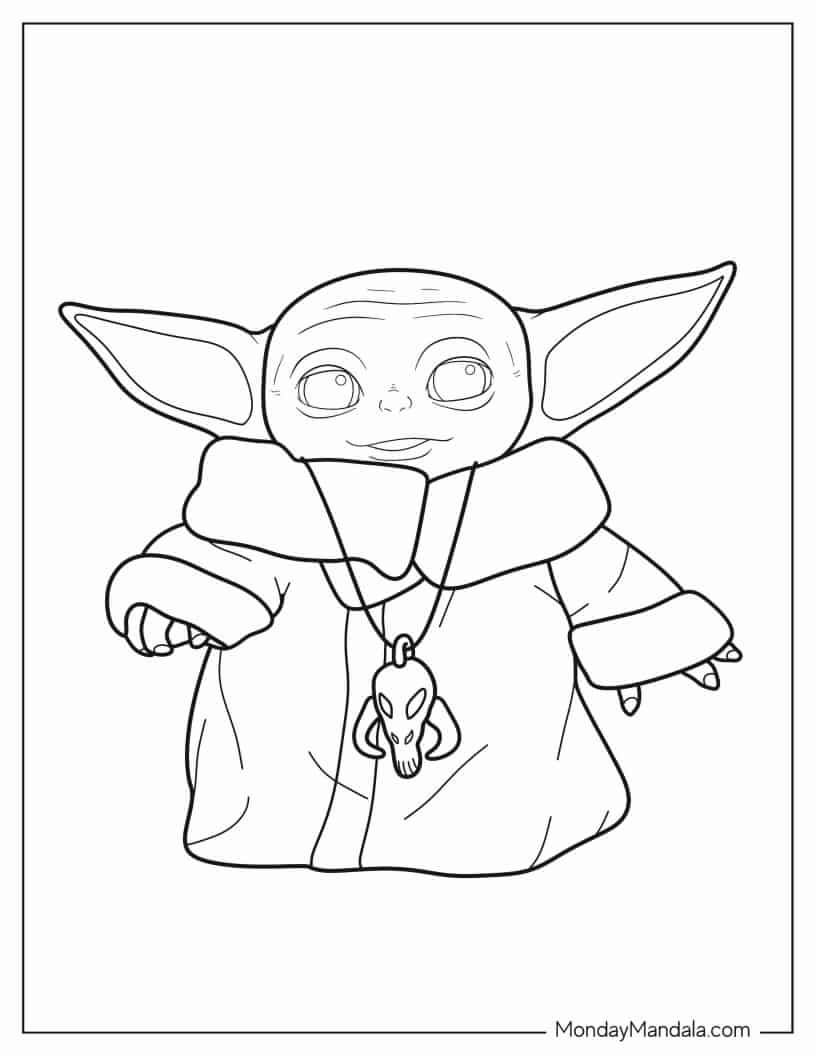 Simple To Color Baby Yoda For Kids coloring page