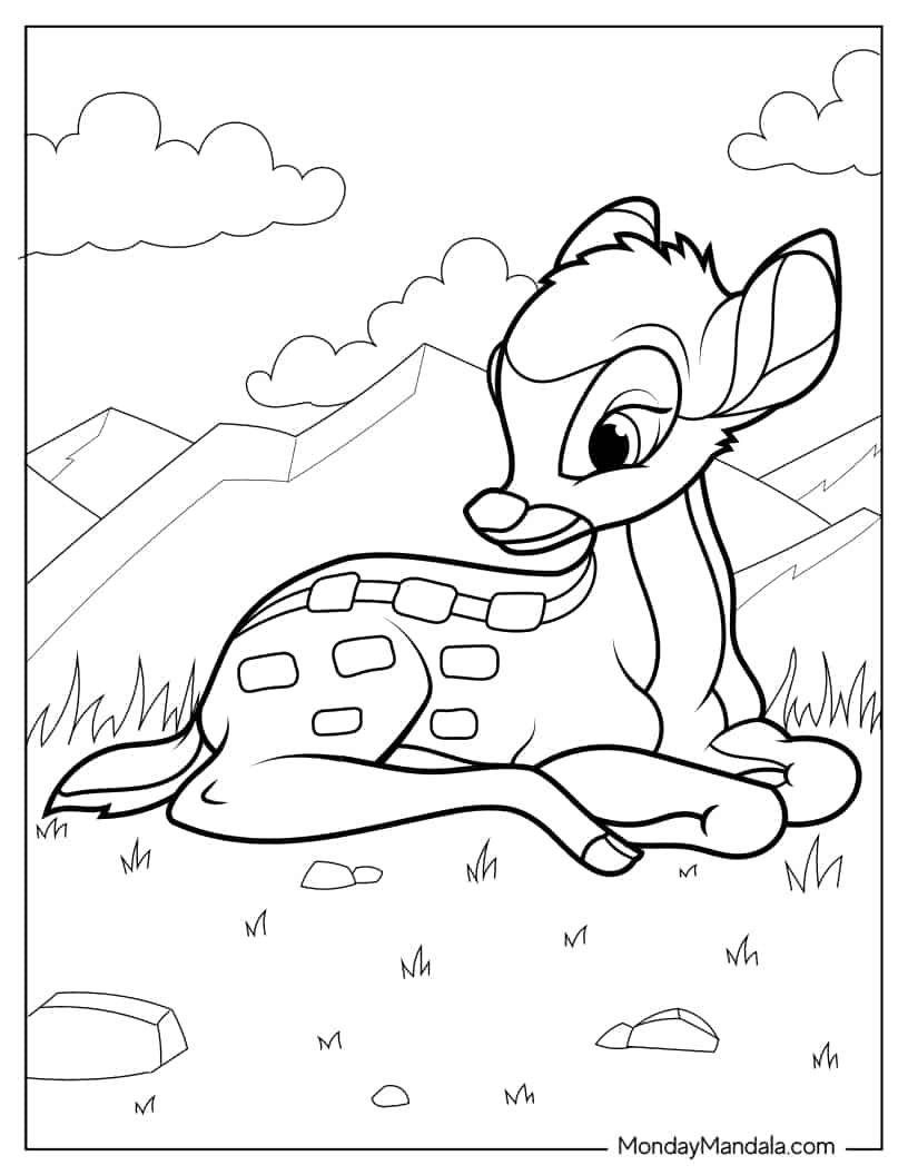 Bambi Sitting On Grass Coloring In coloring page