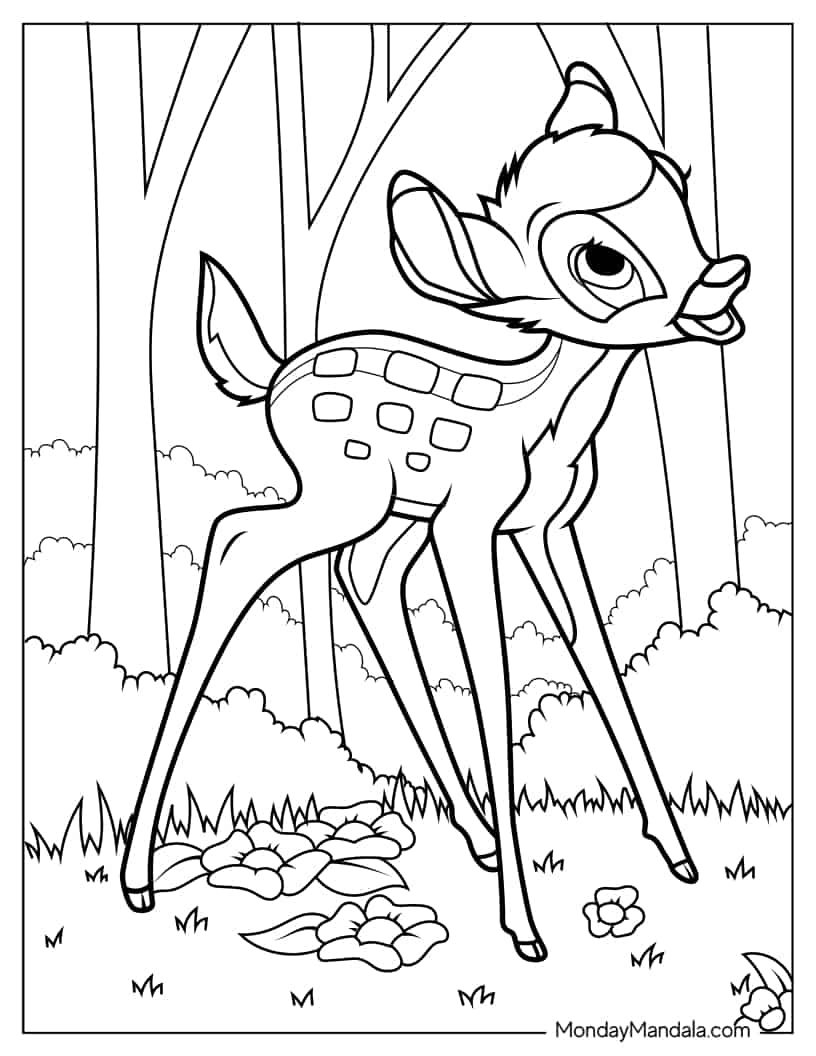 Cute Bambi Learning To Walk coloring page