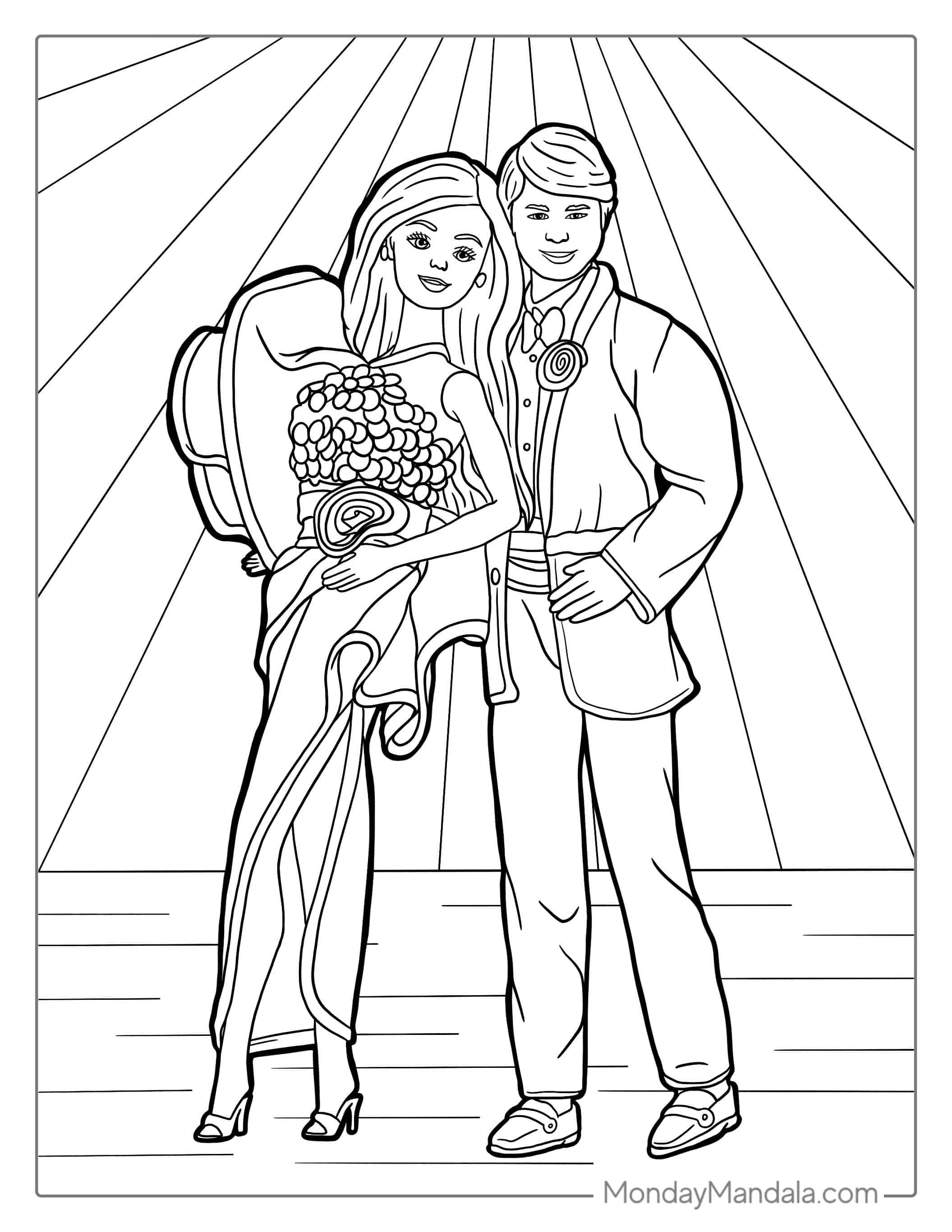 Barbie And Ken Dancing Coloring Sheet coloring page — printable line art