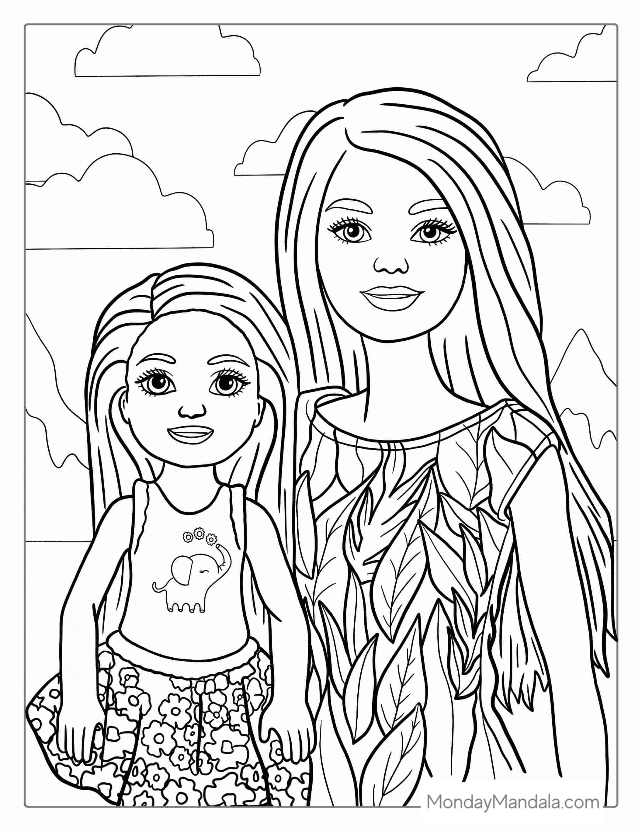 Barbie And Sister Kelly Coloring Page coloring page — printable line art
