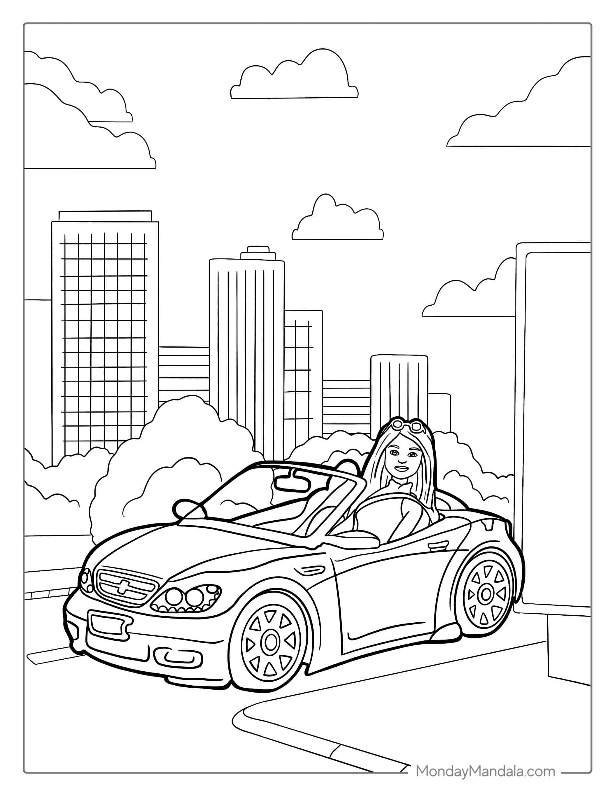 Barbie Car Coloring Sheet coloring page — printable line art