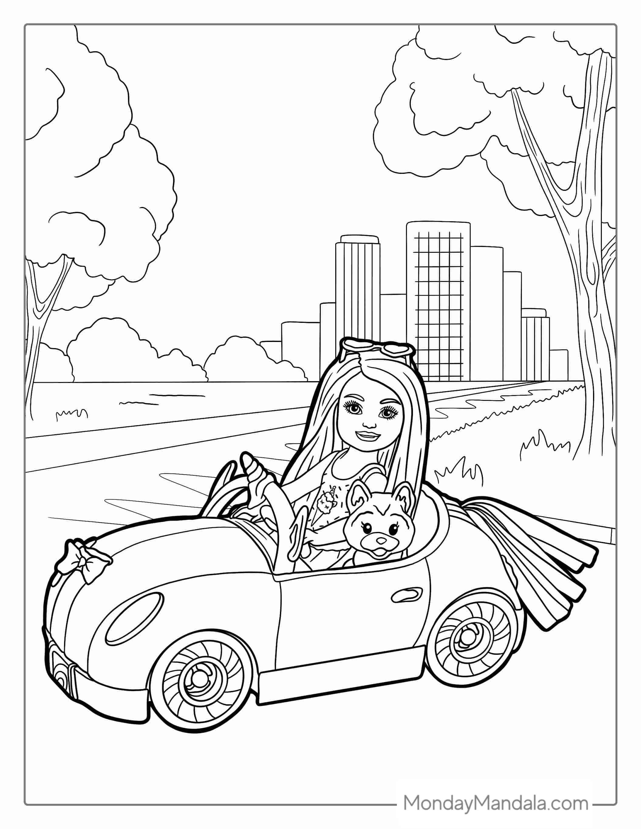 Barbie Car Convertible Coloring Page coloring page — printable line art