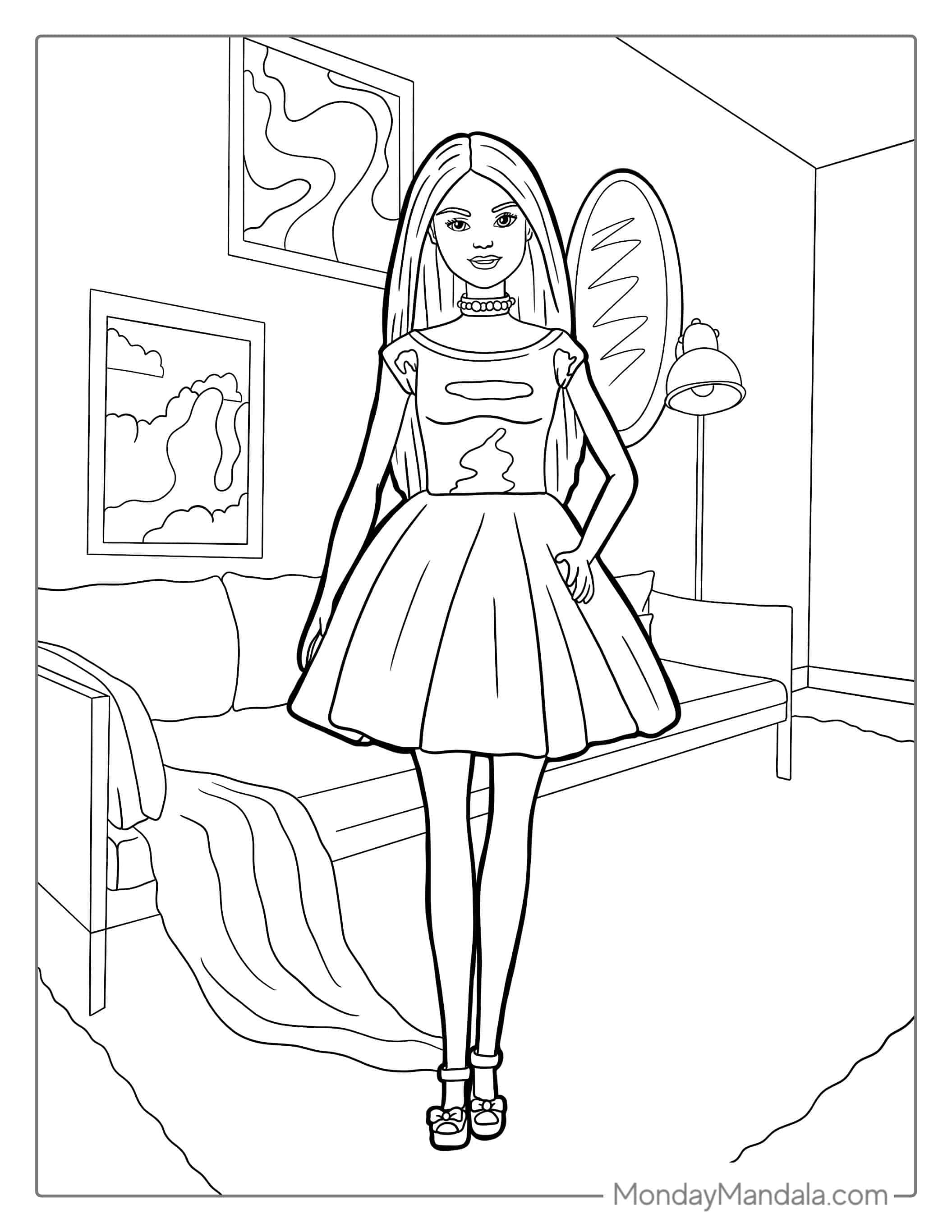 Barbie Doll In Living Room To Color coloring page
