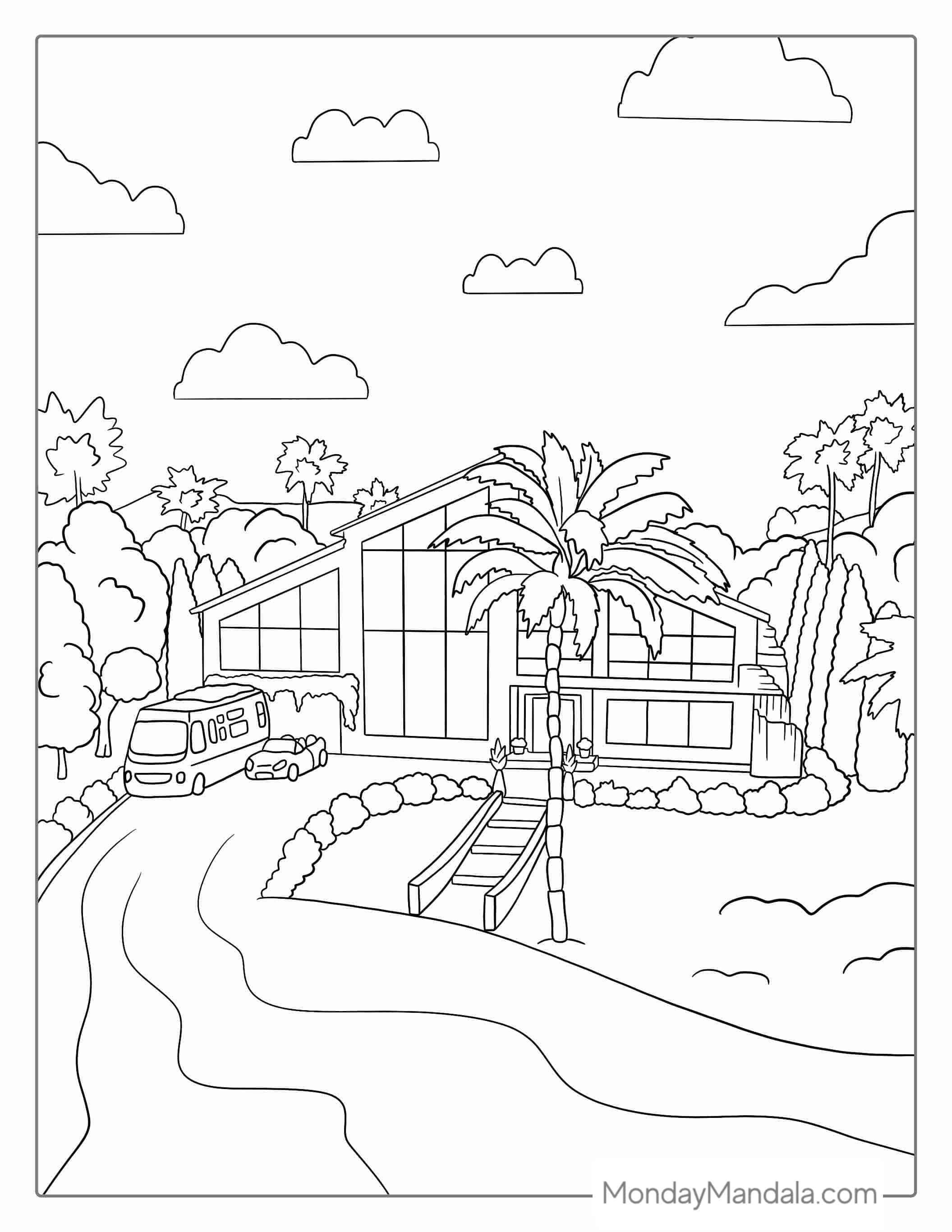 Barbie Dream House Mansion coloring page — printable line art