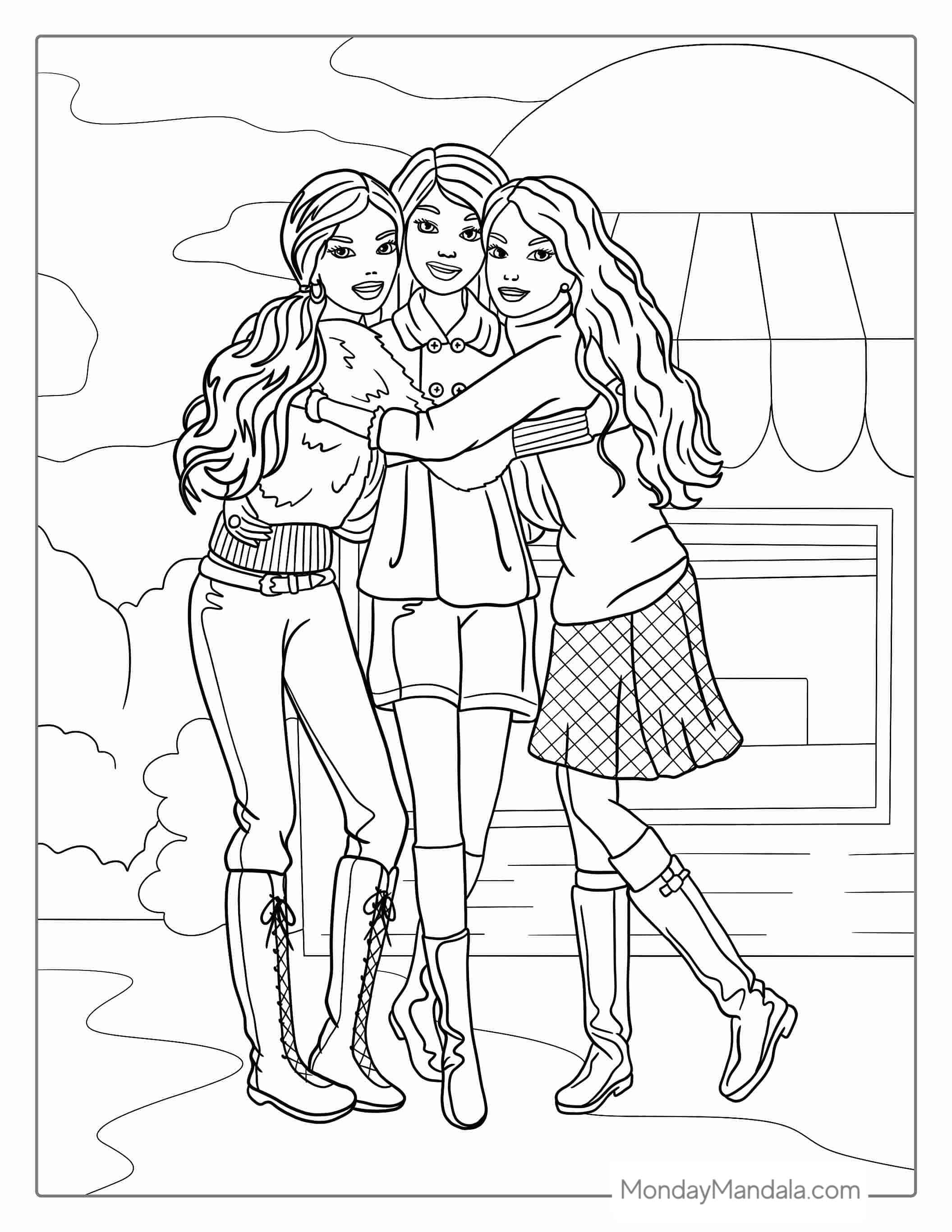 Barbie Friends Forever Coloring Page coloring page — printable line art