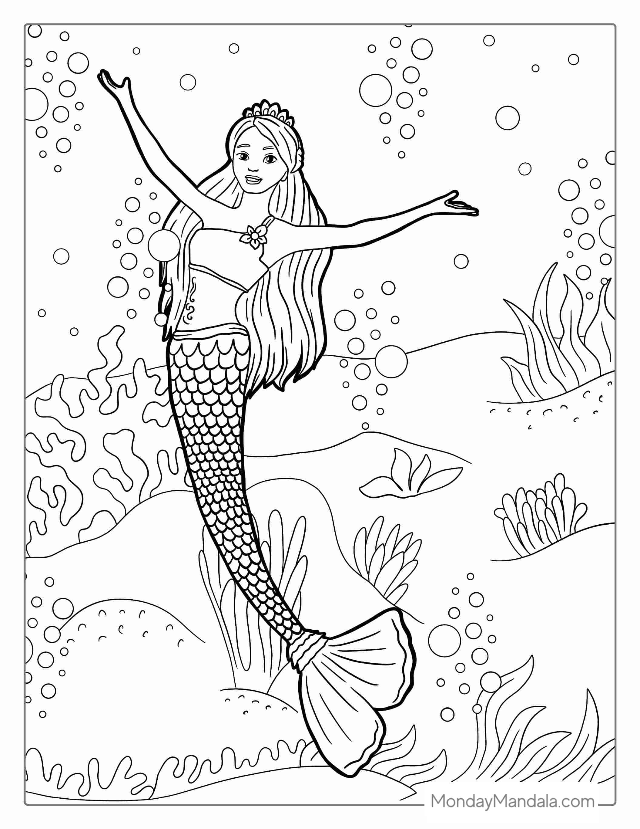 Barbie Mermaid Coloring Sheet For Kids coloring page — printable line art