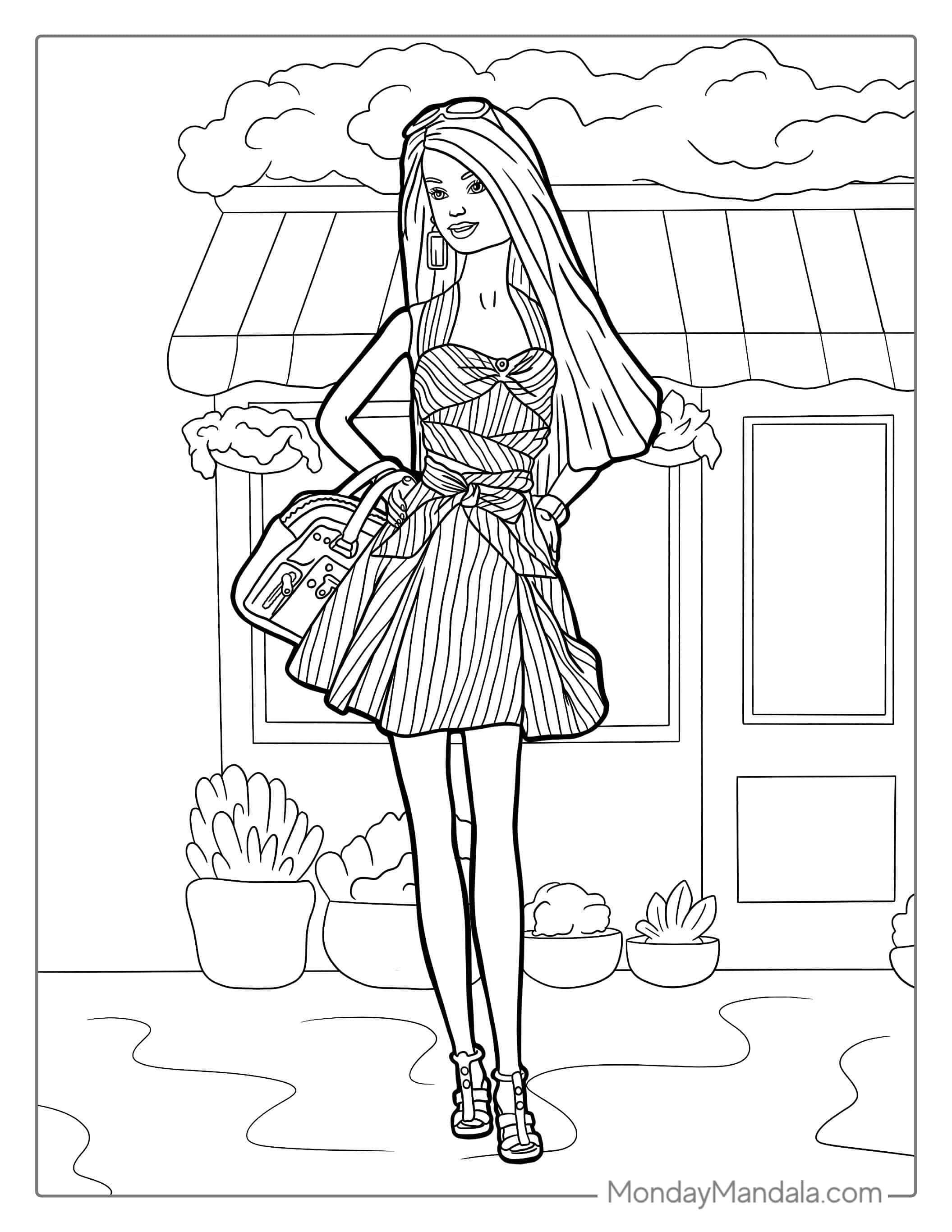 Barbie Out Shopping coloring page — printable line art