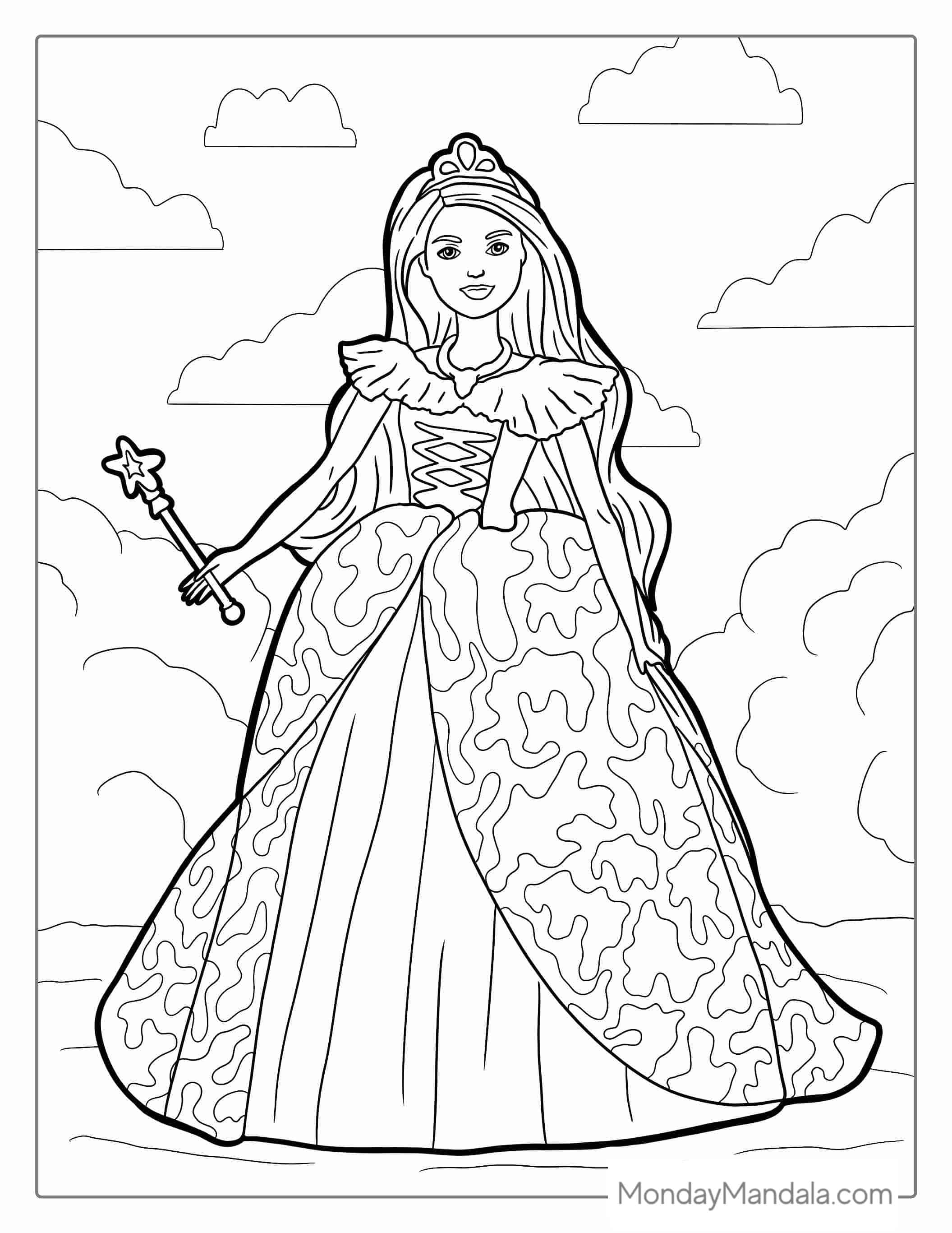 Barbie Princess Holding Wand To Color coloring page
