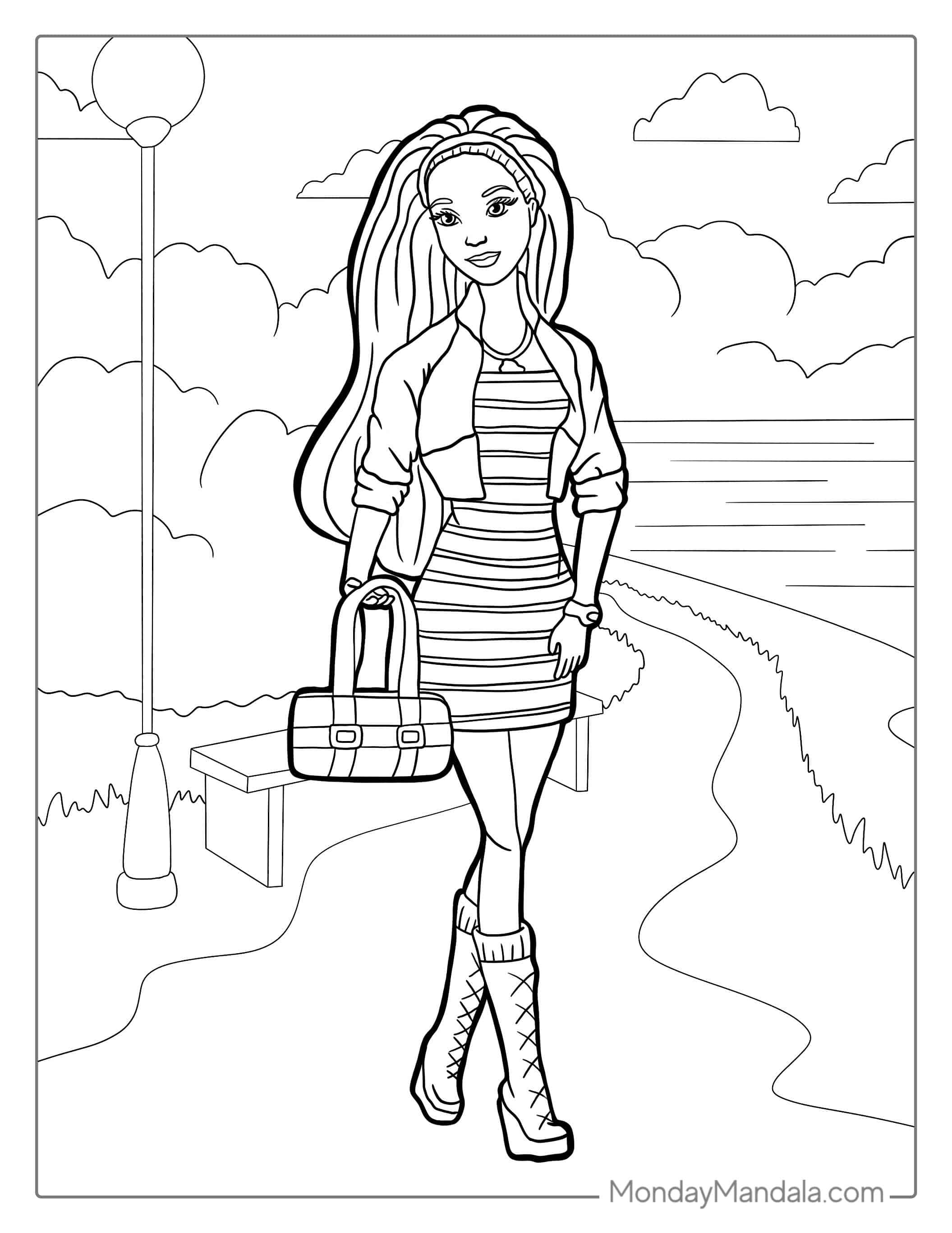 Barbie Walking At The Park coloring page