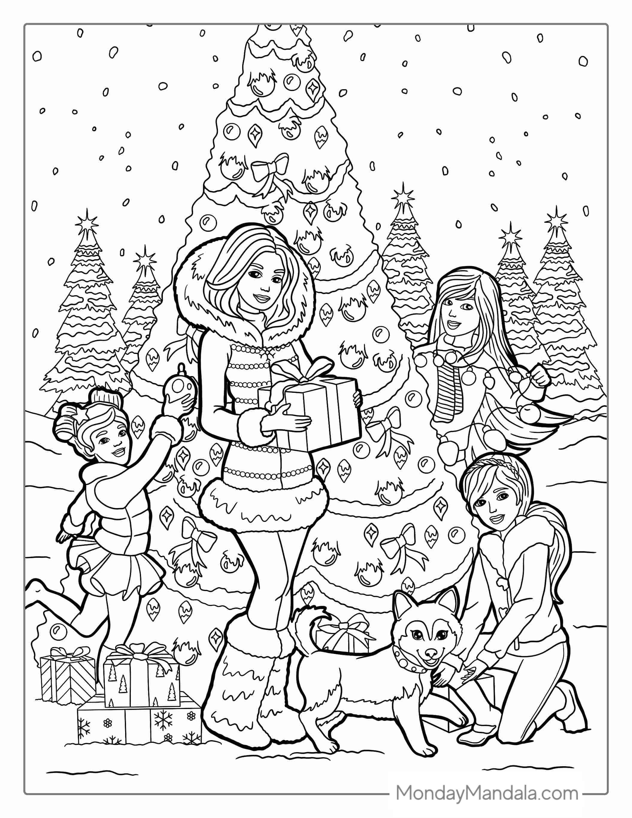 Christmas Themed Barbie Coloring Page coloring page — printable line art