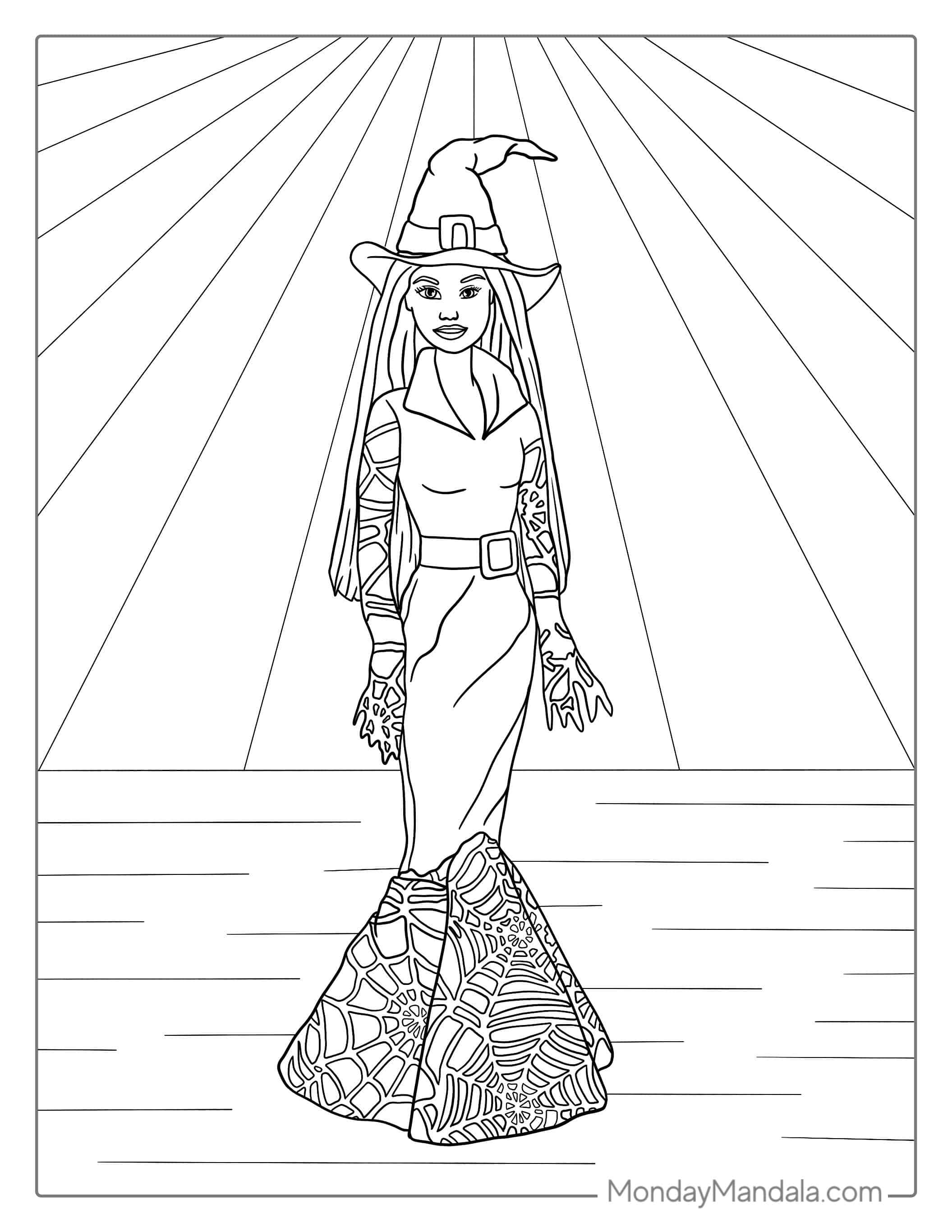 Halloween Themed Witch Barbie coloring page — printable line art