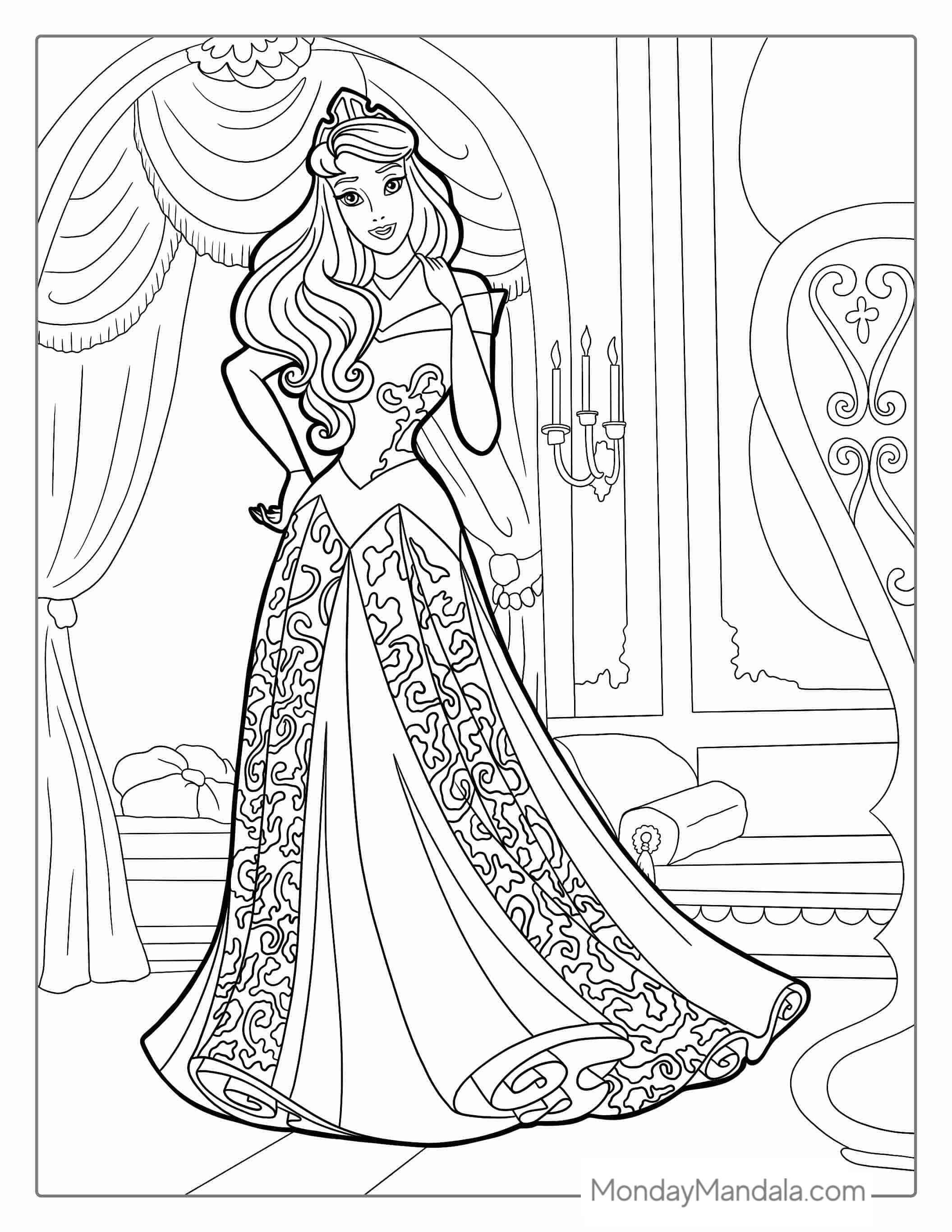Princess Barbie In Gown Coloring Page coloring page