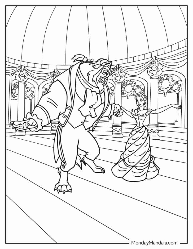 Beauty And The Beast In The Ballroom coloring page — printable line art