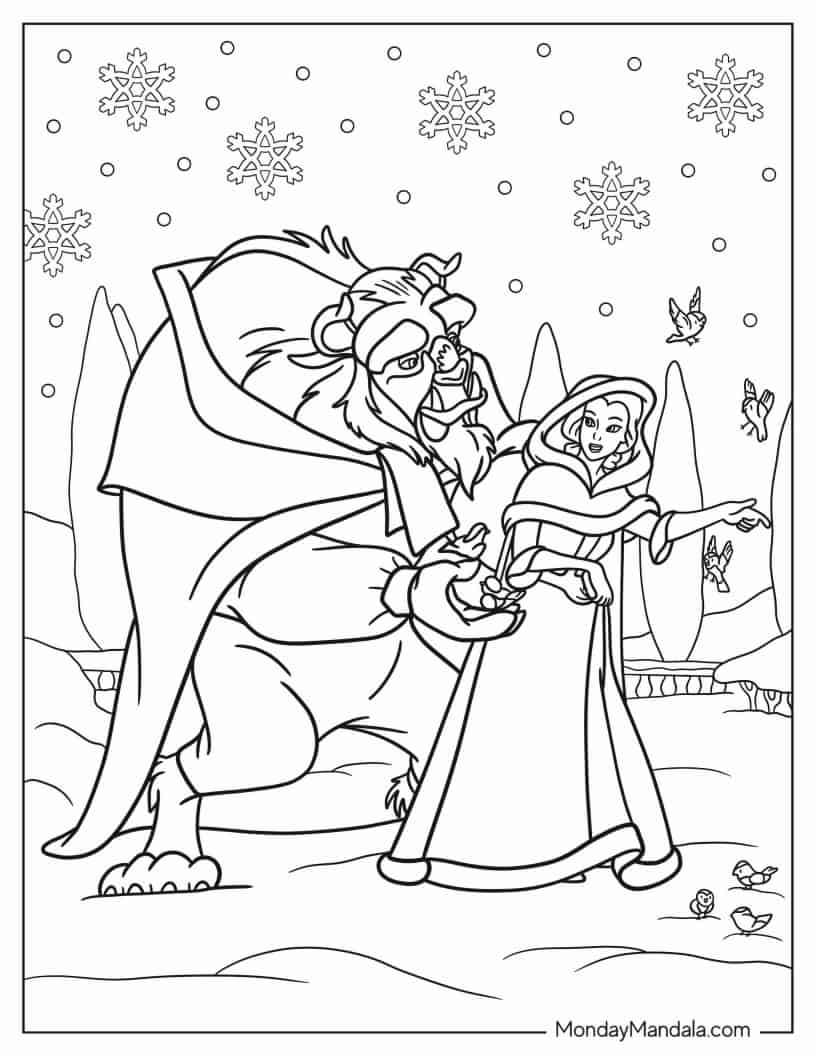 Christmas Coloring Sheet Of Beauty And The Beast coloring page — printable line art