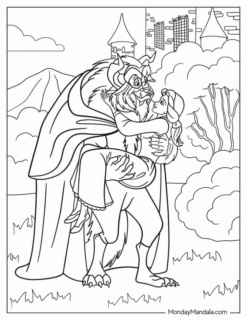 Coloring Page Of Belle And Beast coloring page — printable line art