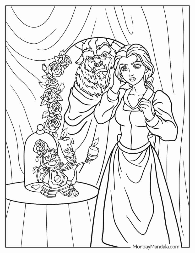 Lumière And Cogsworth Showing Rose To Belle Coloring Sheet coloring page
